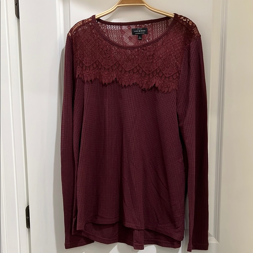 Lucky Brand Burgundy Embellished Blouse
